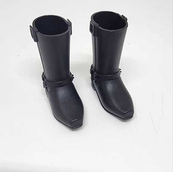 BARBIE DOLL SHOES - PAIR of KEN MOTORCYCLE RIDING Harley Boy BLACK SNAP BOOTS - Picture 1 of 5